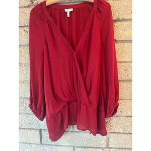 Joes Red Long Sleeve Sheer Blouse With Peplum Hem & Button Cuffs Size M